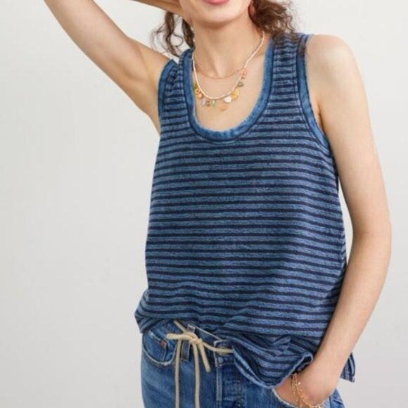 Anthropologie Pilcro Textured Blue Stripe Wide Relaxed Fit Tank Top Size XS - Picture 1 of 4
